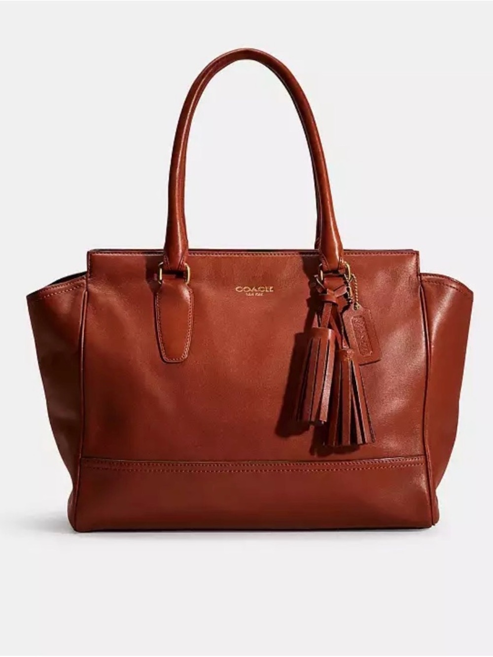 COACH LEGACY CADICE MEDIUM CARRY ALL IN CHESTNUT BROWN WITH TASSEL CHARM